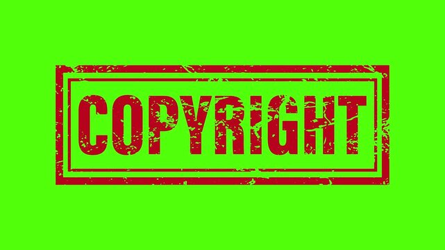 Copyright red square grunge stamp animation with green screen.