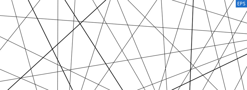 Chaotic straight random line composition in black and white. Geometric pattern with diagonal elements creates modern abstract monochrome design. Vector illustration isolated on white background