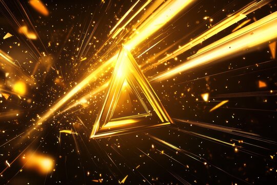 Illuminated golden triangle at the center, surrounded by streaks and sparkling particles