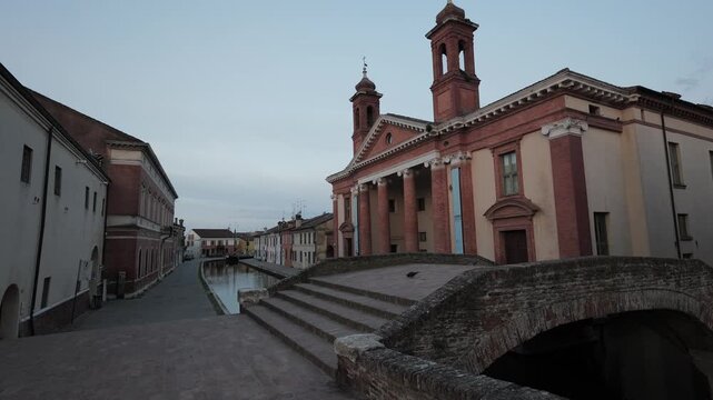 Comacchio, Ferrara, Emilia Romagna, Italy - April 29, 2026 - Views of the lagoon city's historic center