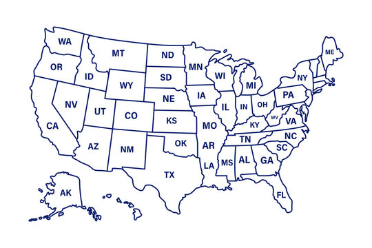 USA - vector united states map with letters sign of each state.