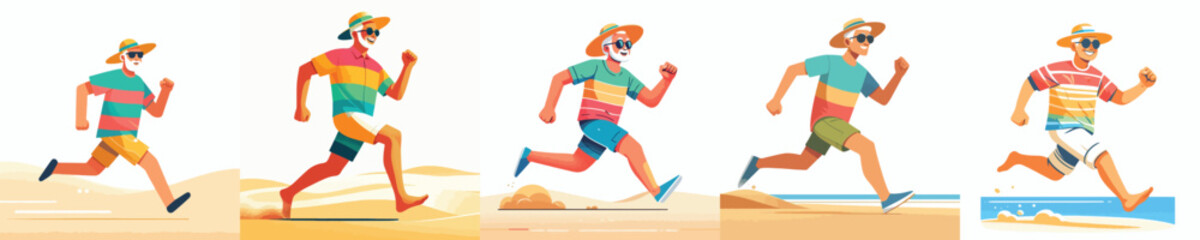 Fototapeta premium vector grandpa running happily on the beach in summer