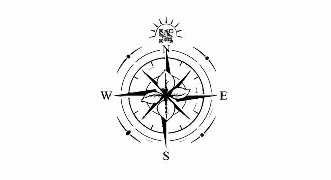Vintage nautical compass pointing north, symbolizing direction and adventure on a white background.
