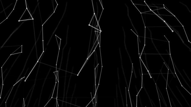 Digital Network Connection: A minimalist and futuristic representation of interconnected points and lines, simulating data flow within a vast, dark space. This image evokes concepts of networks.