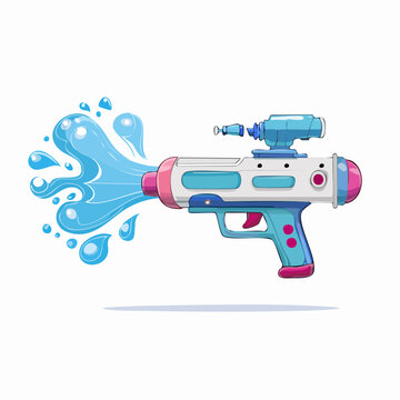 Cartoon Water Gun Shooting Water Splashes