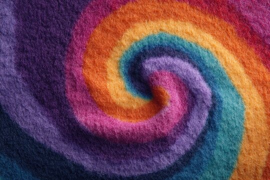 Vibrant rainbow felt spiral texture