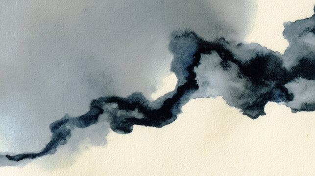 Bold Charcoal Ink Formation on White Ground, Expressive Abstract Watercolor Art
