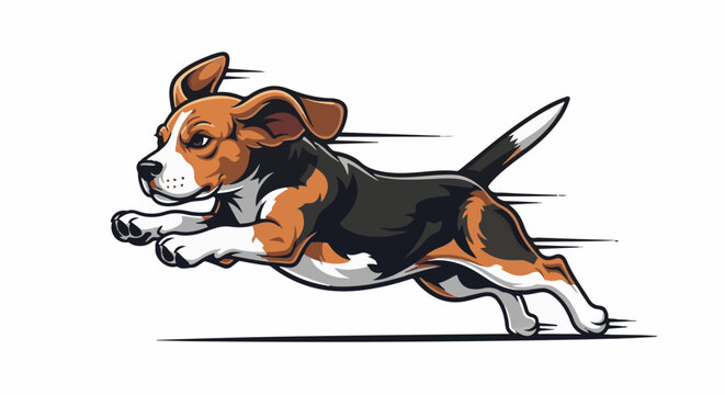 Dynamic illustration of a running beagle with speed lines