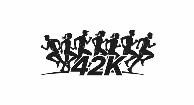 Dynamic silhouettes of runners in motion, emblazoned with "42K