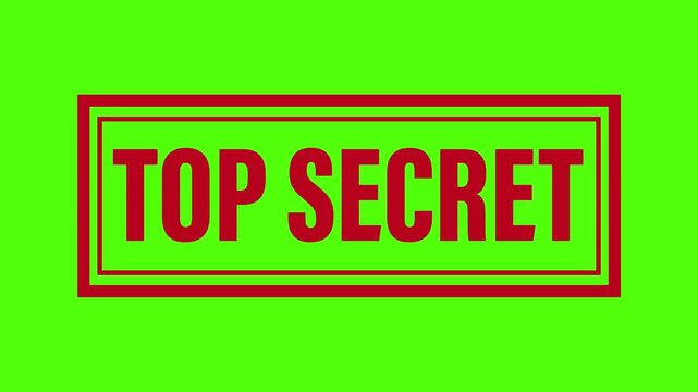 Top secret red square grunge stamp animation with green screen.