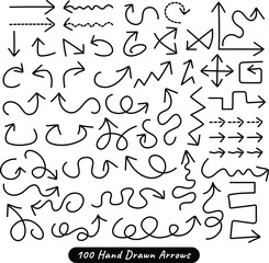 Fototapeta premium 100 Hand Drawn Arrows Vector Pack, Doodle Scribble Direction Elements