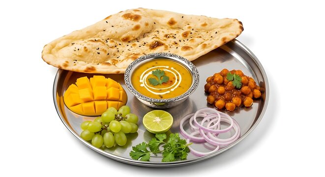 Traditional indian thali platter with varied flavors