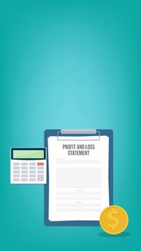 Profit And Loss Financial Report Accounting Business Finance Concept Animation With Calculator And Document