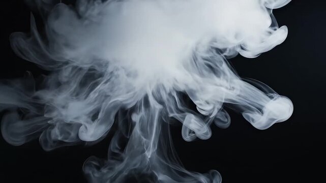 White smoke cloud on black background for creative digital media and visual arts