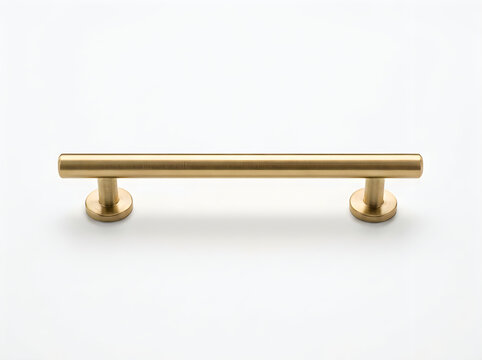 Brass cabinet handle with cylindrical base on white background