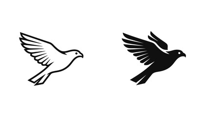 Obraz premium Stylized bird silhouette and outline flying gracefully vector illustration isolated on white background representing freedom and spirit