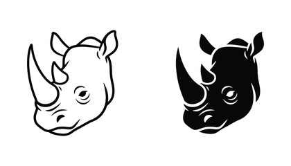 Rhinoceros head outline and solid black icon vector graphic isolated on white background symbolizing power strength and wildlife conservation © Sarah