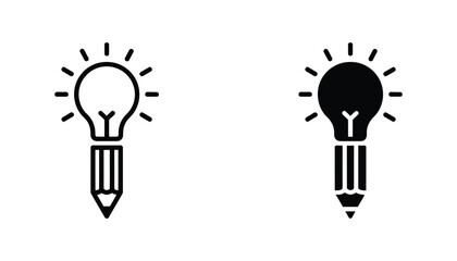 Combined lightbulb and pencil icon in line art and solid fill representing creativity and ideas © Sarah