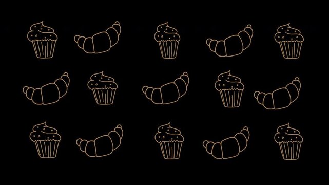 Animated bakery pattern with croissants and cupcakes loop