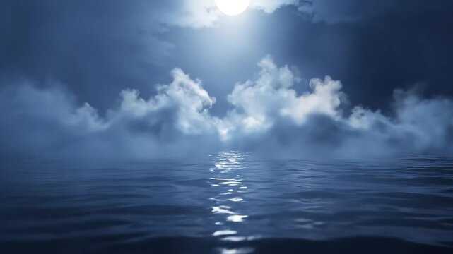 Nighttime ocean with moonlit clouds representing the awe-inspiring power of nature
