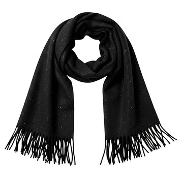 Elegant black fringe scarf with long fringes at both ends