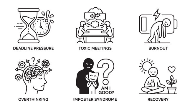 Understanding common psychological stressors, from burnout to impostor syndrome, and navigating pathways to mental well-being in the demanding digital age
