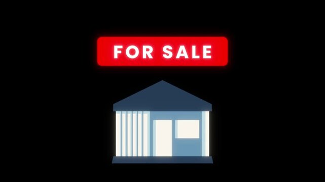Illustrated graphic of a house with a prominent 'FOR SALE' banner, symbolizing property available in the real estate market or a new home opportunity