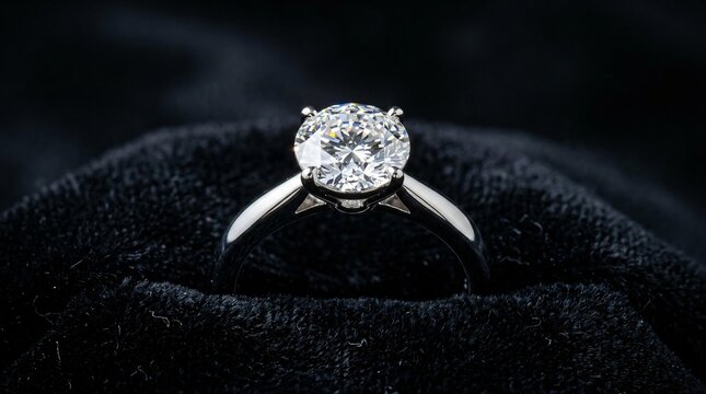 Diamond Engagement Ring on Black Velvet Background