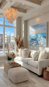 the water view white and blue decoration condo with big window lookout to the river in middle of town in Europe
