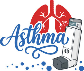 Asthma awareness sign with a medical inhaler and human lung illustration for respiratory health and breathing support concept © SAIF820