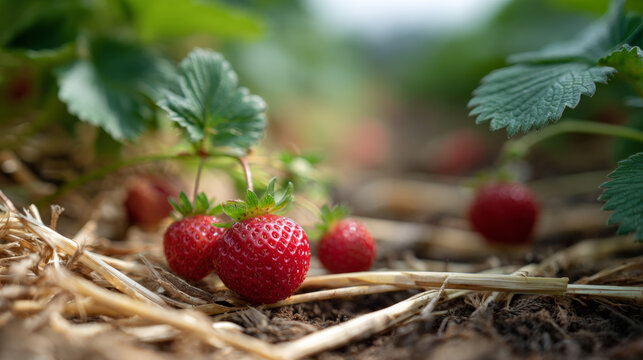 Fresh ripe strawberries growing in garden