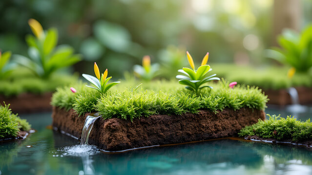 Mini farmland built on a sponge with water irrigation