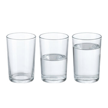 Three glasses with different water levels isolated on transparent background