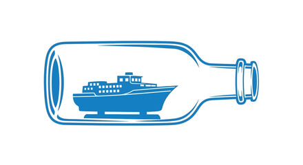 Blue ship inside a glass bottle, creative concept, travel and adventure symbol © Fatria