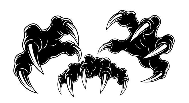 Black monster claws ripping through, sharp talons, aggressive attack, horror, danger, wild animal concept