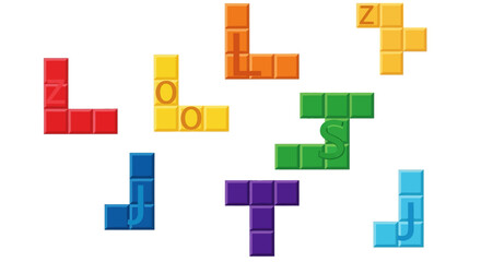 Fototapeta premium Colorful Tetris Blocks with Letters on White Background
