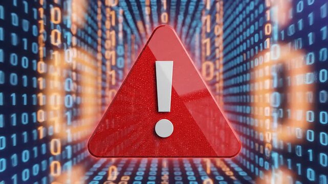 Red warning sign in digital binary code tunnel ideal for tech startups and software promos