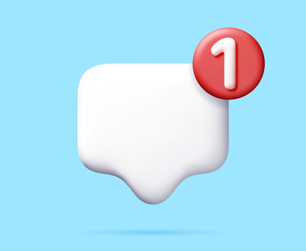 3d notification bubble with number one on blue. Speech balloon icon for social media app and website. Digital marketing and user interface element for online chat message alert. Vector illustration