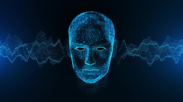 Neural network learning Face Detection. Augmented Reality Hologram. Face Id Cyber Security future human, artificial intelligence, machine learning, data streaming cyber technology, cybernetic brain.