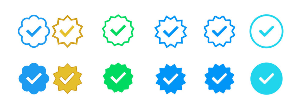 Blue tick check icon transparent png. social media verified badge vector sign.