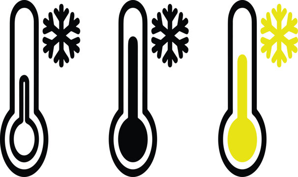 Three thermometers with snowflakes and sun rays cold vector illustration EPS PNG file