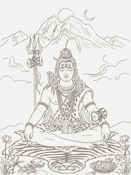 Sketch or Drawing of Shiva Parvati Outline Editable Vector Illustration