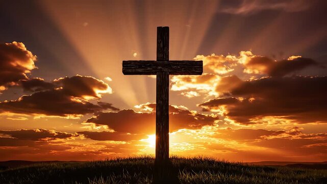 Wooden cross at sunset ideal for travel vlogs and eco-friendly campaigns