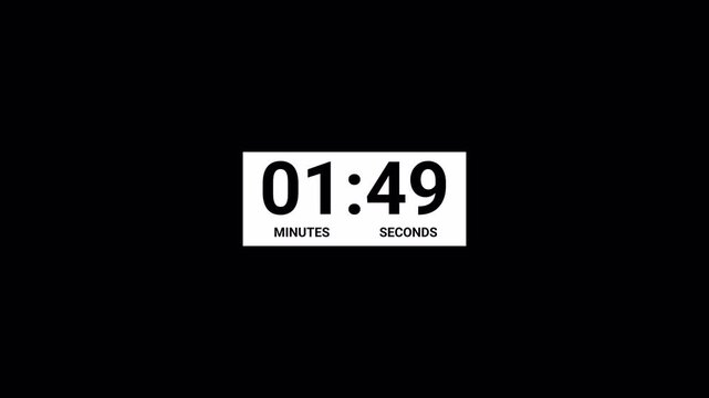 2 minutes countdown timer animation in 1 minute on transparent background, two minutes countdown video with alpha channel , 2 min countdown 4k video