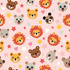 Naklejka premium Colorful Wild Animal Seamless Pattern Vector Background for Fabric and Wallpaper