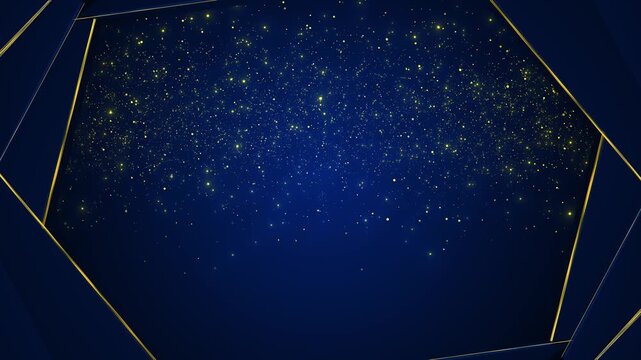 Luxury blue golden border with sparkling dots, angled frame lines, and empty center area. for event videos, award titles, wedding screens, invitation promos, corporate intros, and premium overlays.