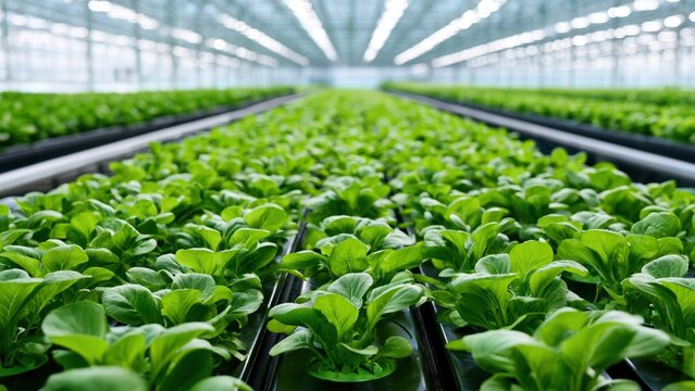 Hydroponic vertical farming system cultivates fresh leafy greens in a bright, sustainable environment