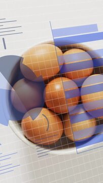 Vertical video: Badge '482' popping, HUD rotating, bars sliding over bowl of eggs, visualizing data