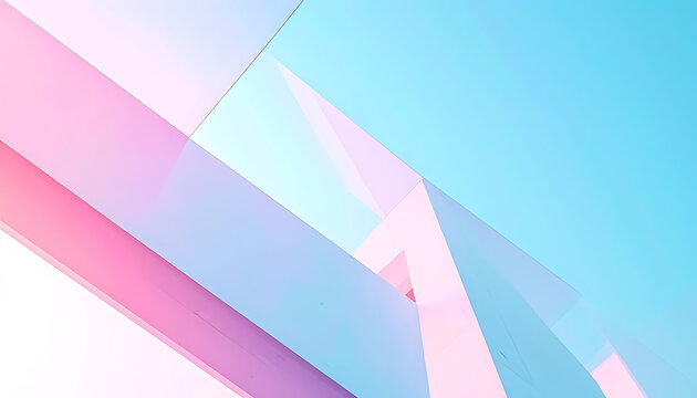 Geometric abstract background with soft pink and blue gradient planes, clean diagonal lines, and subtle pixelation effect, modern digital design