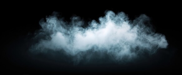 Fototapeta premium Eerie white smoke plume against a black background creates a haunting atmosphere. Transparency available.